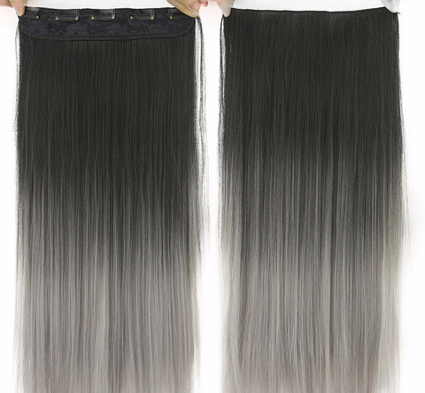 Long Straight Black To Gray Ombre Hair Extensions