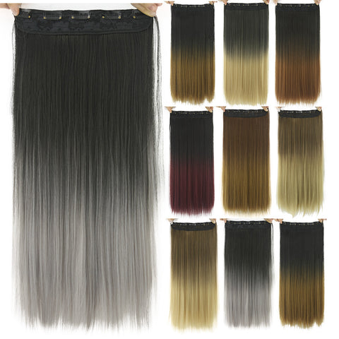 Long Straight Black To Gray Ombre Hair Extensions