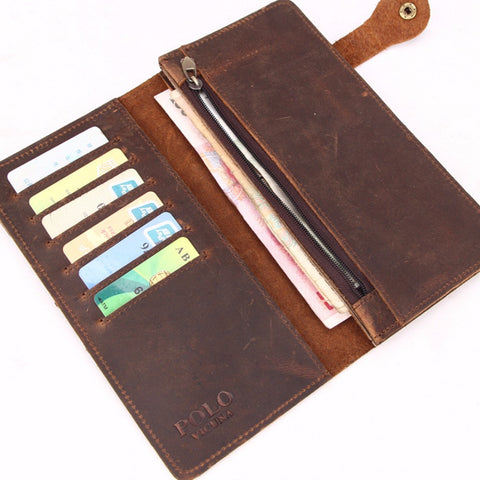 Large Capacity Unique Decor Crazy Horse Genuine Leather Man Wallet