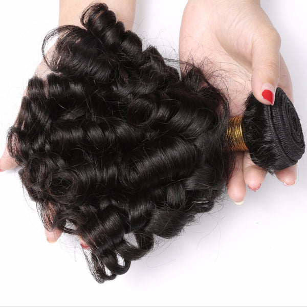 Bouncy Curly Hair Bundles Natural Color Human Hair Extensions